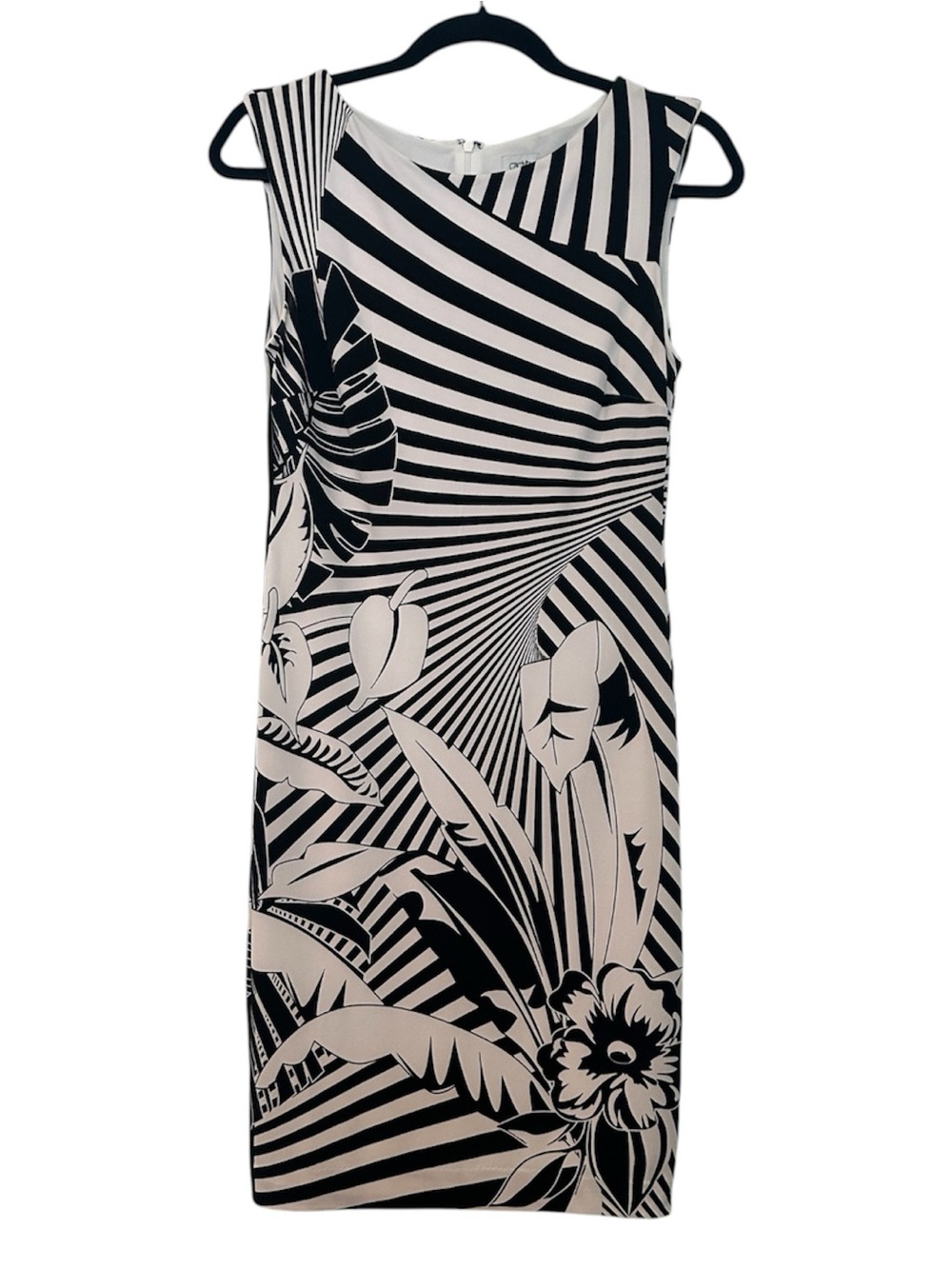 Cache Sheath Dress | SZ Small | Black and White Abstract Tropical Dress